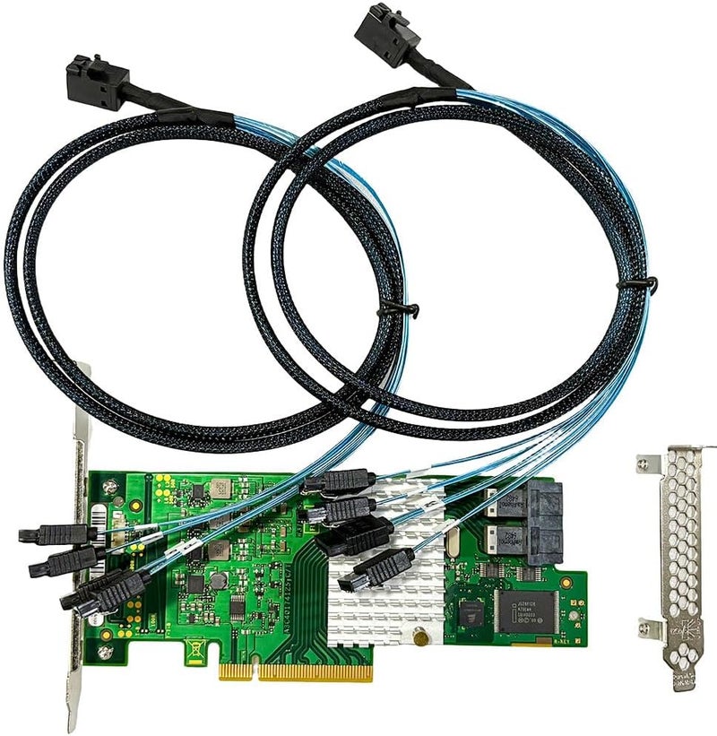 LAMPAN بطاقة SAS HBA متوافقة مع LSI 9300-8i وضع IT وبطاقة توسيع PCIe SATA D3307، 8 منافذ 12Gbps PCIe 3.0، دعم موسع SAS، وحدة تحكم HBA مع 2X كابلات SFF-8643 إلى 4X SATA لـ TrueNAS unRAID - Image 1